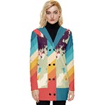 Abstract Colorful Pattern Button Up Hooded Coat 