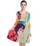 Abstract Colorful Pattern Quarter Sleeve Waist Band Dress