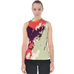 Abstract Colorful Pattern Mock Neck Shell Top