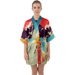 Abstract Colorful Pattern Half Sleeve Satin Kimono 