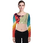 Abstract Colorful Pattern Velvet Long Sleeve Crop Top