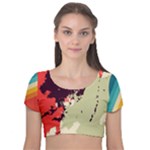 Abstract Colorful Pattern Velvet Short Sleeve Crop Top 