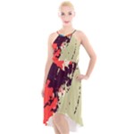 Abstract Colorful Pattern High-Low Halter Chiffon Dress 