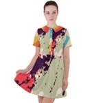 Abstract Colorful Pattern Short Sleeve Shoulder Cut Out Dress 