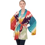 Abstract Colorful Pattern Long Sleeve Velvet Kimono 