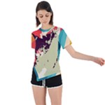 Abstract Colorful Pattern Asymmetrical Short Sleeve Sports Tee