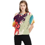 Abstract Colorful Pattern One Shoulder Cut Out Tee