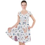 Funny Cats Cap Sleeve Midi Dress