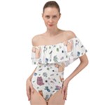 Funny Cats Off Shoulder Velour Bodysuit 