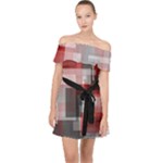 Abstract tiles, mixed color paint splashes, altered Off Shoulder Chiffon Dress