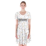 Cute Bunnies and carrots pattern, light colored theme Short Sleeve V-neck Flare Dress