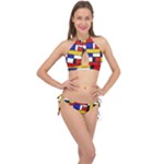 Stripes And Colors Textile Pattern Retro Cross Front Halter Bikini Set