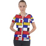 Stripes And Colors Textile Pattern Retro Short Sleeve Zip Up Jacket