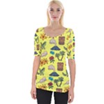 Tropical Island Tiki Parrots, Mask And Palm Trees Wide Neckline Tee