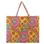 Fast Food Pizza And Donut Pattern Zipper Large Tote Bag