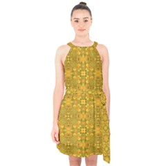 Halter Collar Waist Tie Chiffon Dress 
