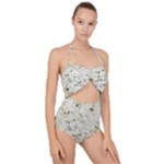Geometric Abstract Sufrace Print Scallop Top Cut Out Swimsuit