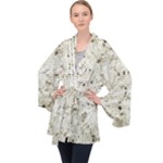 Geometric Abstract Sufrace Print Long Sleeve Velvet Kimono 