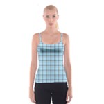 Sky blue tartan plaid pattern, with black lines Spaghetti Strap Top