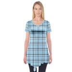 Sky blue tartan plaid pattern, with black lines Short Sleeve Tunic 