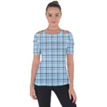 Sky blue tartan plaid pattern, with black lines Shoulder Cut Out Short Sleeve Top