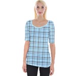 Sky blue tartan plaid pattern, with black lines Wide Neckline Tee