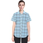 Sky blue tartan plaid pattern, with black lines Women s Short Sleeve Shirt