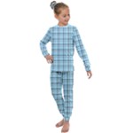 Sky blue tartan plaid pattern, with black lines Kids  Long Sleeve Set 