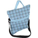 Sky blue tartan plaid pattern, with black lines Fold Over Handle Tote Bag