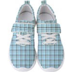 Sky blue tartan plaid pattern, with black lines Men s Velcro Strap Shoes