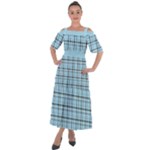 Sky blue tartan plaid pattern, with black lines Shoulder Straps Boho Maxi Dress 