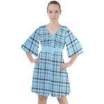 Sky blue tartan plaid pattern, with black lines Boho Button Up Dress