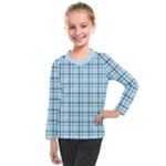 Sky blue tartan plaid pattern, with black lines Kids  Long Mesh Tee