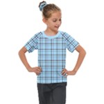 Sky blue tartan plaid pattern, with black lines Kids  Mesh Piece Tee