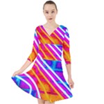 Pop Art Neon Wall Quarter Sleeve Front Wrap Dress