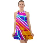 Pop Art Neon Wall Halter Tie Back Chiffon Dress