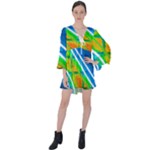 Pop Art Neon Wall V-Neck Flare Sleeve Mini Dress