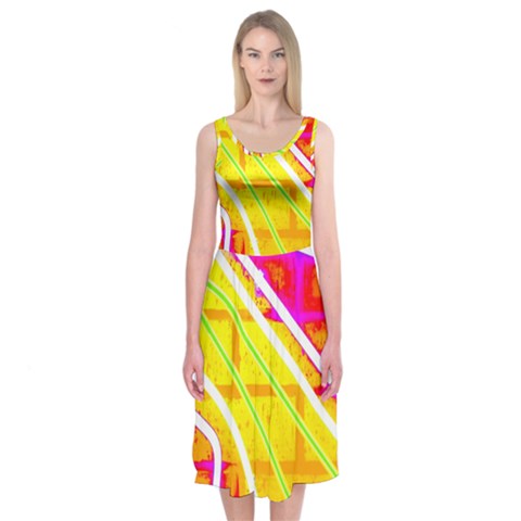 Pop Art Neon Wall Midi Sleeveless Dress from ArtsNow.com