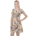 Clock Butterfly Pattern Cap Sleeve Velour Dress 