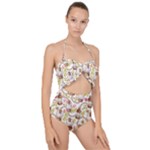 Latterns Pattern Scallop Top Cut Out Swimsuit