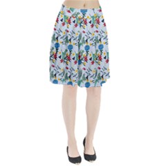 Blue Floral Stripes Pleated Skirt from ArtsNow.com