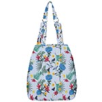 Blue Floral Stripes Center Zip Backpack