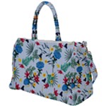 Blue Floral Stripes Duffel Travel Bag