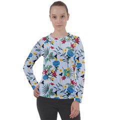 Blue Floral Stripes Women s Long Sleeve Raglan Tee from ArtsNow.com