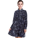 Geometric Dark Blue Abstract Print Pattern Long Sleeve Chiffon Shirt Dress