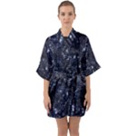 Geometric Dark Blue Abstract Print Pattern Half Sleeve Satin Kimono 