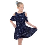 Geometric Dark Blue Abstract Print Pattern Kids  Shoulder Cutout Chiffon Dress