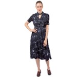 Geometric Dark Blue Abstract Print Pattern Keyhole Neckline Chiffon Dress