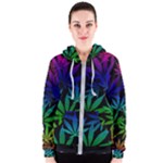 Weed Rainbow, Ganja leafs pattern in colors, 420 marihujana theme Women s Zipper Hoodie