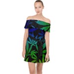 Weed Rainbow, Ganja leafs pattern in colors, 420 marihujana theme Off Shoulder Chiffon Dress